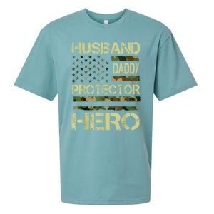 Husband Daddy Protector Hero Camo American Flag FatherS Day Sueded Cloud Jersey T-Shirt