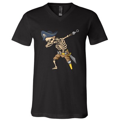 Halloween Dabbing Pirate Skeleton V-Neck T-Shirt