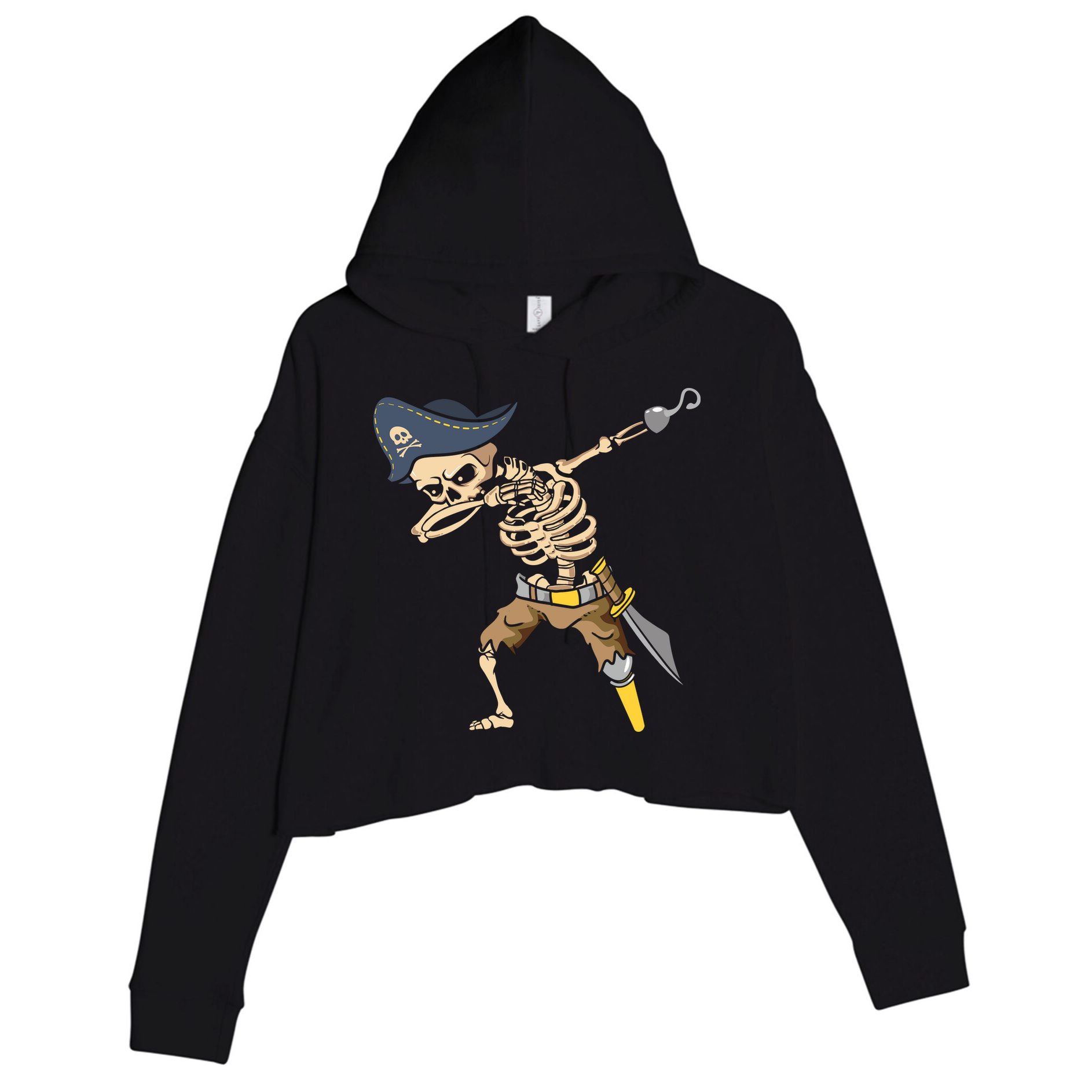 Halloween Dabbing Pirate Skeleton Crop Fleece Hoodie