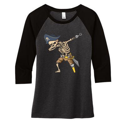 Halloween Dabbing Pirate Skeleton Women's Tri-Blend 3/4-Sleeve Raglan Shirt