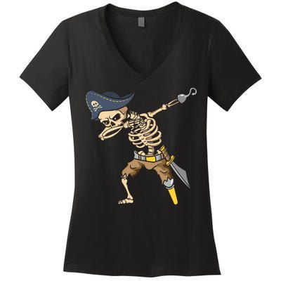 Halloween Dabbing Pirate Skeleton Women's V-Neck T-Shirt