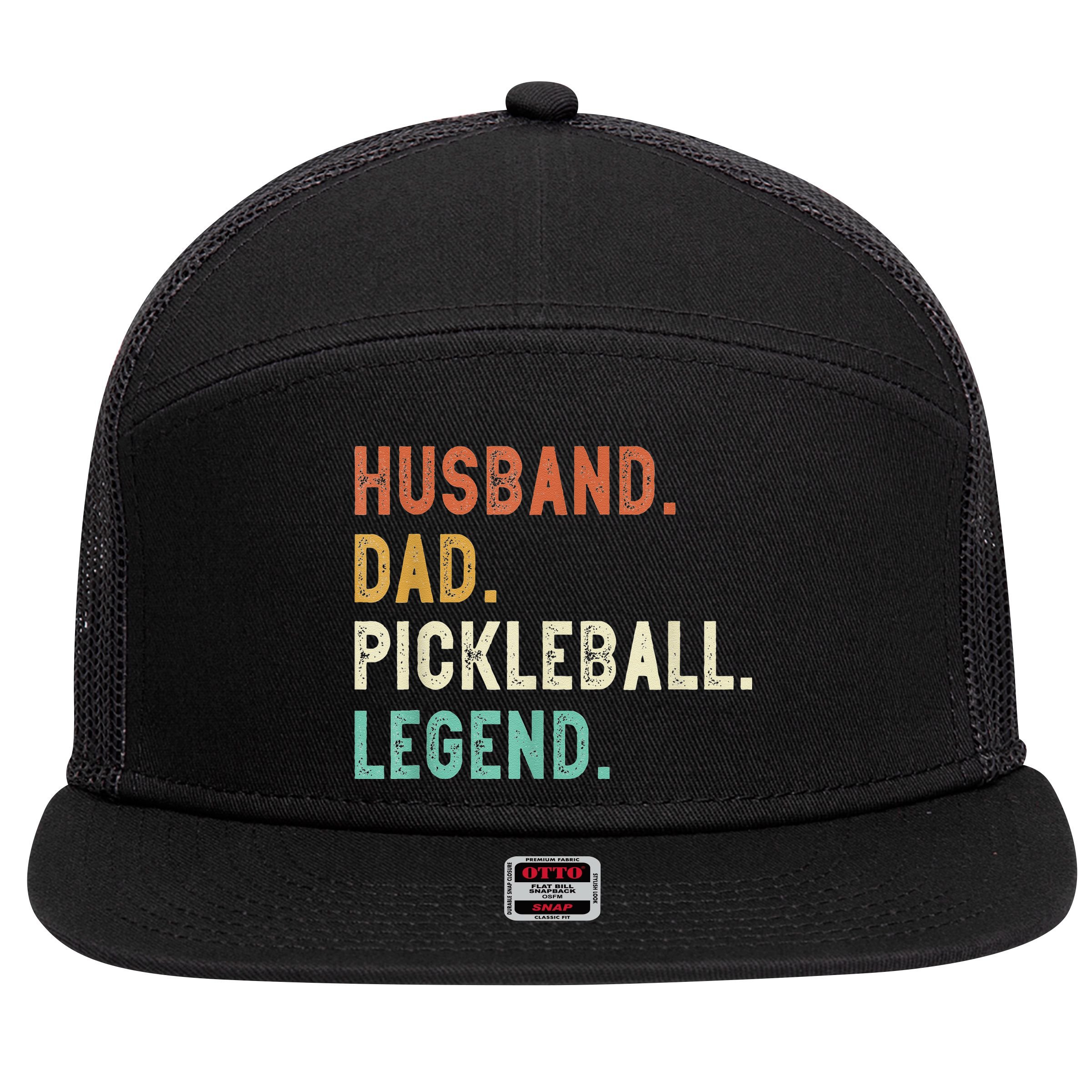 Husband Dad Pickleball Legend Funny Dad Pickleball 7 Panel Mesh Trucker Snapback Hat
