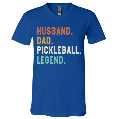Husband Dad Pickleball Legend Funny Dad Pickleball V-Neck T-Shirt