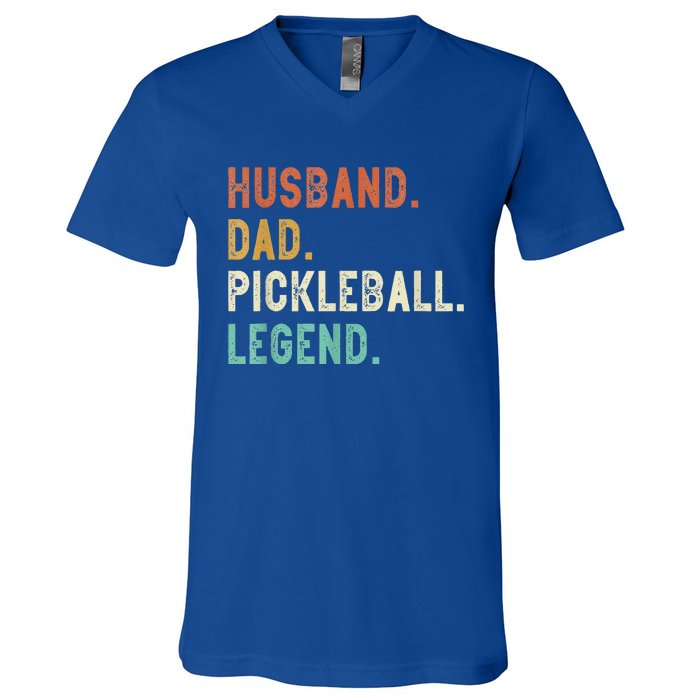 Husband Dad Pickleball Legend Funny Dad Pickleball V-Neck T-Shirt