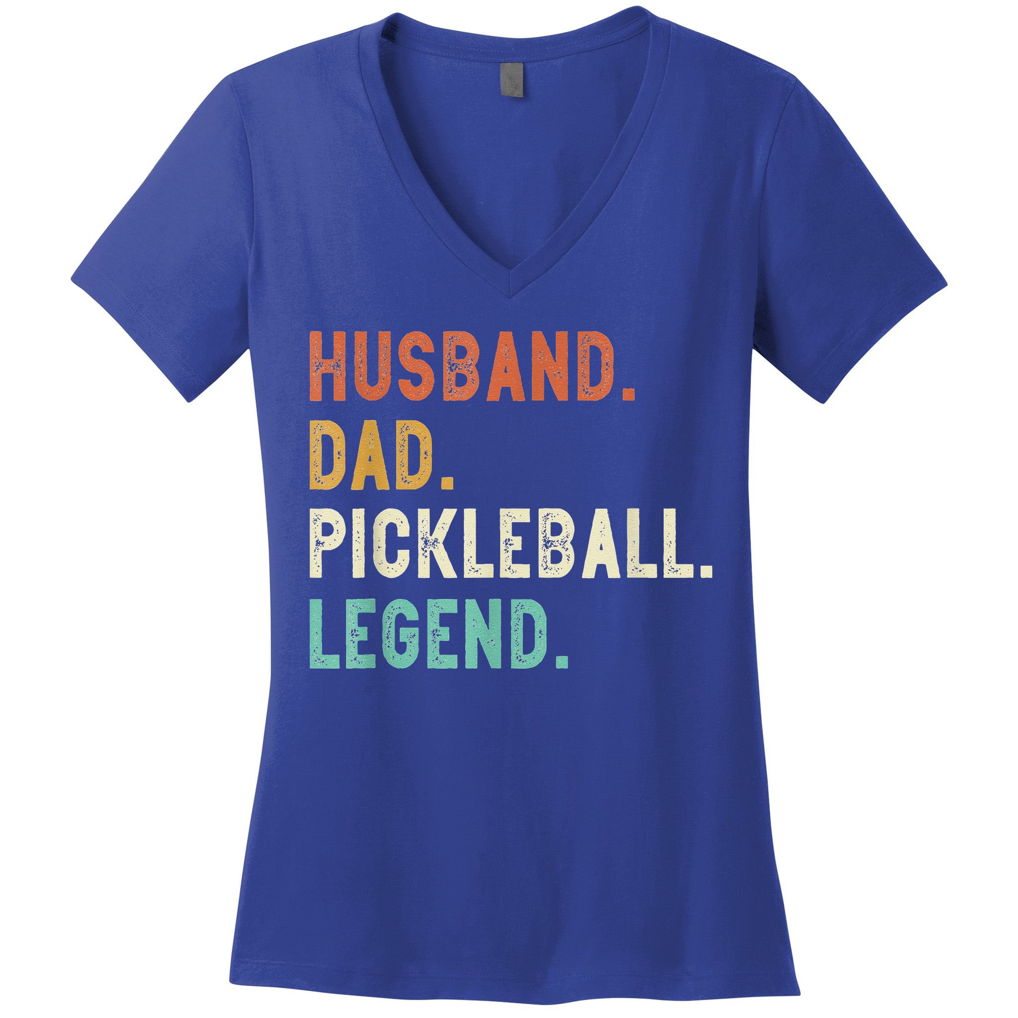 Husband Dad Pickleball Legend Funny Dad Pickleball Women's V-Neck T-Shirt
