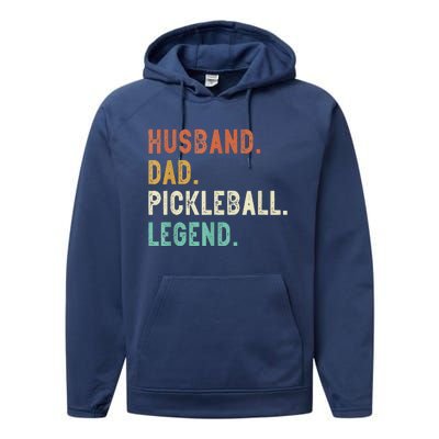 Husband Dad Pickleball Legend Funny Dad Pickleball Performance Fleece Hoodie