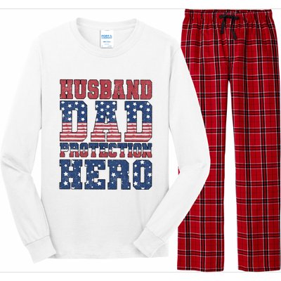 Husband Dad Protection Hero America Flag Long Sleeve Pajama Set