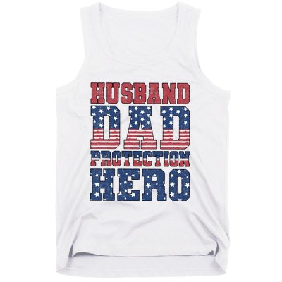 Husband Dad Protection Hero America Flag Tank Top