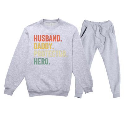 Husband Daddy Protector Hero Father's Day Vintage Retro Premium Crewneck Sweatsuit Set