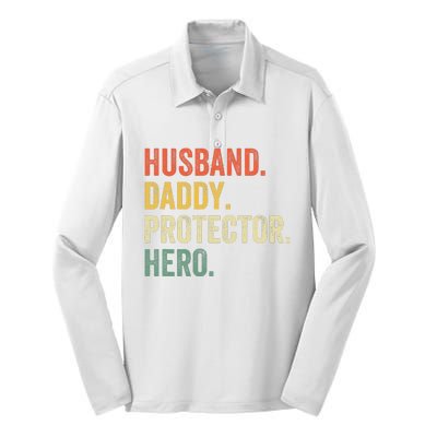 Husband Daddy Protector Hero Father's Day Vintage Retro Silk Touch Performance Long Sleeve Polo