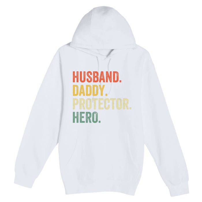 Husband Daddy Protector Hero Father's Day Vintage Retro Premium Pullover Hoodie