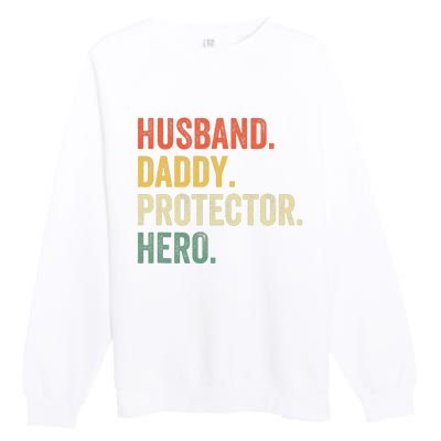 Husband Daddy Protector Hero Father's Day Vintage Retro Premium Crewneck Sweatshirt