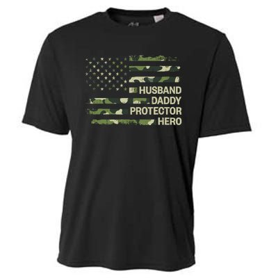 Husband Daddy Protector Hero Camouflage Flag Dad Fathers Day Cooling Performance Crew T-Shirt