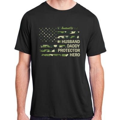 Husband Daddy Protector Hero Camouflage Flag Dad Fathers Day Adult ChromaSoft Performance T-Shirt