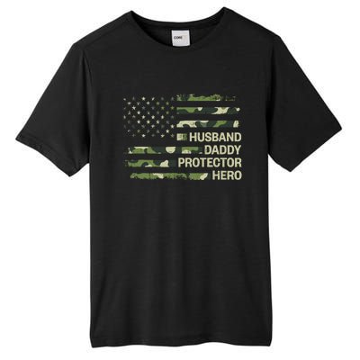 Husband Daddy Protector Hero Camouflage Flag Dad Fathers Day Tall Fusion ChromaSoft Performance T-Shirt