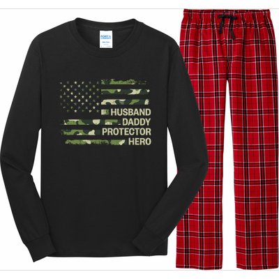 Husband Daddy Protector Hero Camouflage Flag Dad Fathers Day Long Sleeve Pajama Set