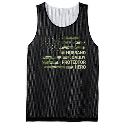 Husband Daddy Protector Hero Camouflage Flag Dad Fathers Day Mesh Reversible Basketball Jersey Tank