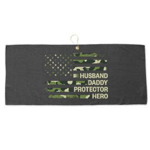 Husband Daddy Protector Hero Camouflage Flag Dad Fathers Day Large Microfiber Waffle Golf Towel