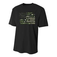 Husband Daddy Protector Hero Camouflage Flag Dad Fathers Day Youth Performance Sprint T-Shirt