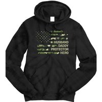 Husband Daddy Protector Hero Camouflage Flag Dad Fathers Day Tie Dye Hoodie