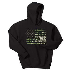 Husband Daddy Protector Hero Camouflage Flag Dad Fathers Day Kids Hoodie