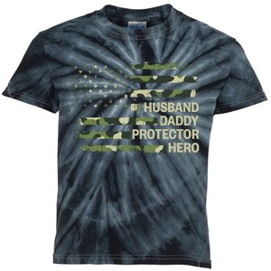 Husband Daddy Protector Hero Camouflage Flag Dad Fathers Day Kids Tie-Dye T-Shirt