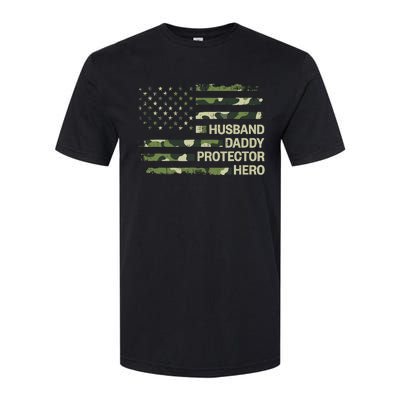 Husband Daddy Protector Hero Camouflage Flag Dad Fathers Day Softstyle CVC T-Shirt