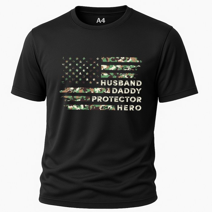 Husband Daddy Protector Hero Camouflage Flag Fathers Day Great Gift Cooling Performance Crew T-Shirt