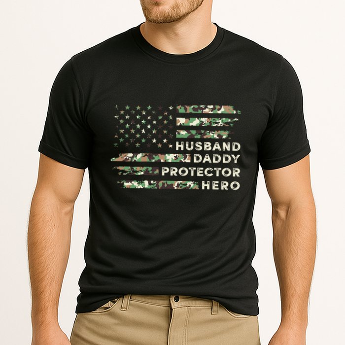 Husband Daddy Protector Hero Camouflage Flag Fathers Day Great Gift Cooling Performance Crew T-Shirt