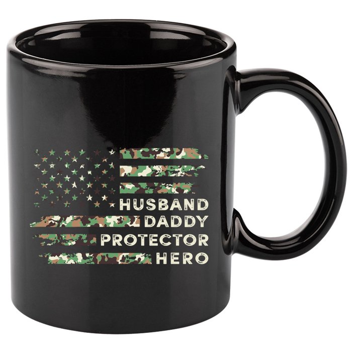 Husband Daddy Protector Hero Camouflage Flag Fathers Day Great Gift 11oz C Handle Ceramic Mug