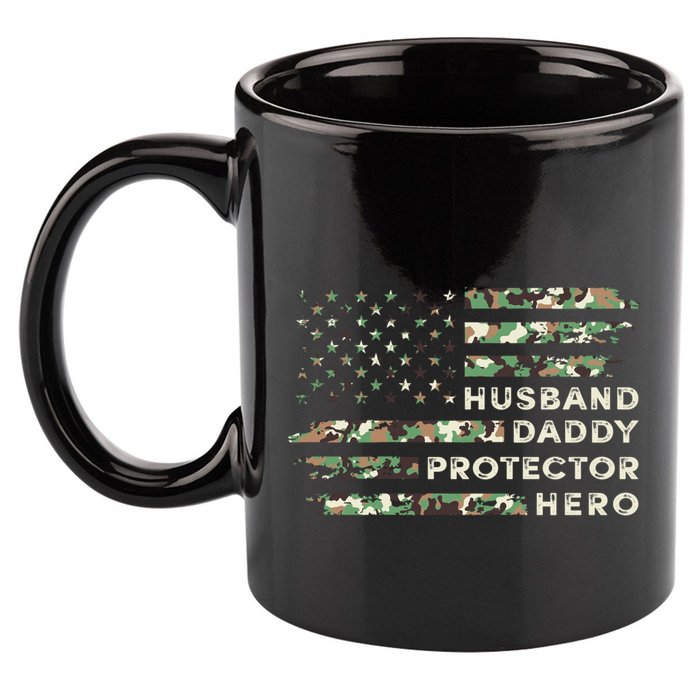 Husband Daddy Protector Hero Camouflage Flag Fathers Day Great Gift 11oz C Handle Ceramic Mug