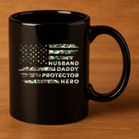 Husband Daddy Protector Hero Camouflage Flag Fathers Day Great Gift 11oz C Handle Ceramic Mug