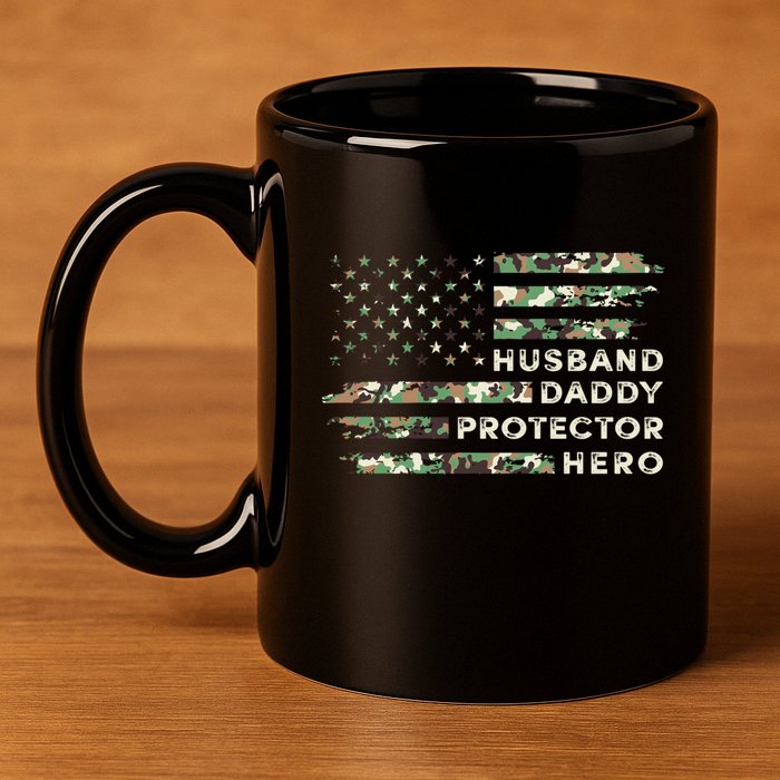 Husband Daddy Protector Hero Camouflage Flag Fathers Day Great Gift 11oz C Handle Ceramic Mug