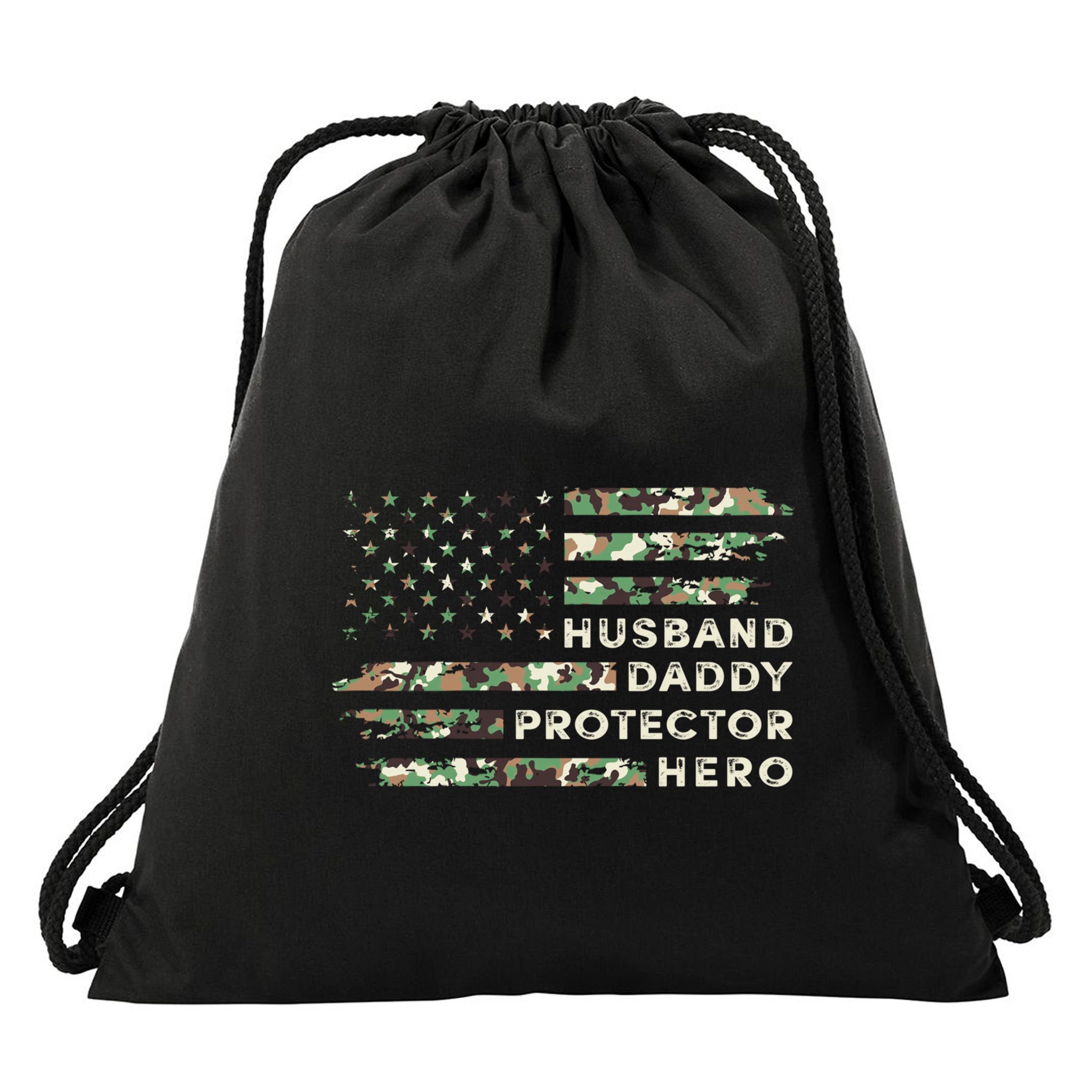 Husband Daddy Protector Hero Camouflage Flag Fathers Day Great Gift Drawstring Bag