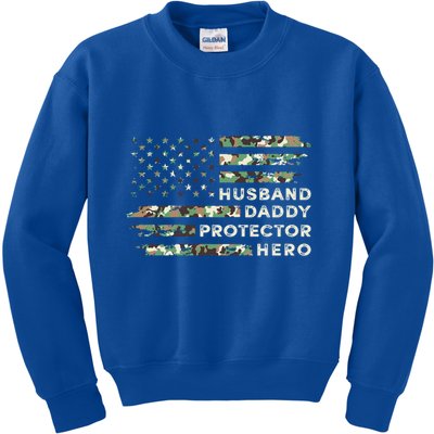 Husband Daddy Protector Hero Camouflage Flag Fathers Day Great Gift Kids Sweatshirt