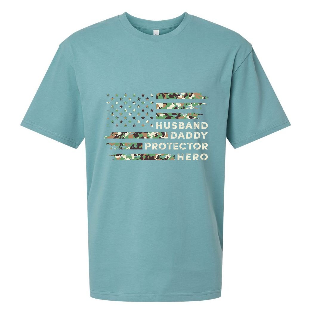 Husband Daddy Protector Hero Camouflage Flag Fathers Day Great Gift Sueded Cloud Jersey T-Shirt