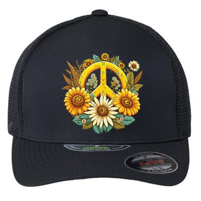 Hippie Daisy Peace Sign Retro Flower Sunflower Lovers Flexfit Unipanel Trucker Cap