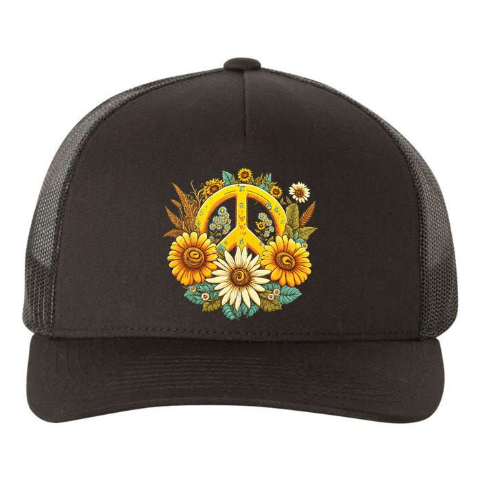 Hippie Daisy Peace Sign Retro Flower Sunflower Lovers Yupoong Adult 5-Panel Trucker Hat