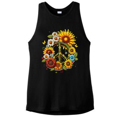 Hippie Daisy Peace Sign Retro Flower Sunflower Lovers Ladies PosiCharge Tri-Blend Wicking Tank