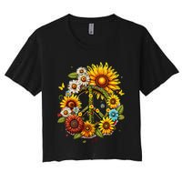 Hippie Daisy Peace Sign Retro Flower Sunflower Lovers Women's Crop Top Tee