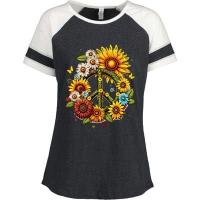 Hippie Daisy Peace Sign Retro Flower Sunflower Lovers Enza Ladies Jersey Colorblock Tee