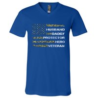 Husband Daddy Protector Hero Veteran Gift V-Neck T-Shirt