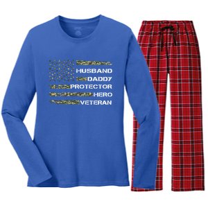 Husband Daddy Protector Hero Veteran Gift Women's Long Sleeve Flannel Pajama Set 