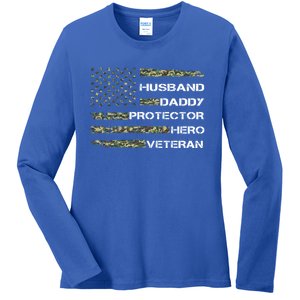 Husband Daddy Protector Hero Veteran Gift Ladies Long Sleeve Shirt