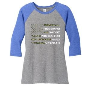 Husband Daddy Protector Hero Veteran Gift Women's Tri-Blend 3/4-Sleeve Raglan Shirt