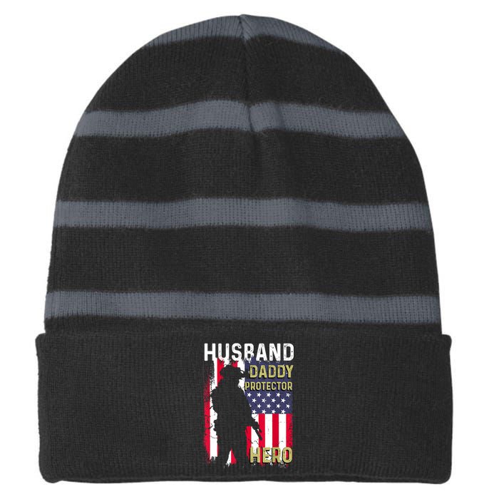 Husband Daddy Protector Striped Beanie with Solid Band