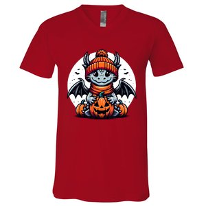 Halloween Dragon Pumpkin V-Neck T-Shirt