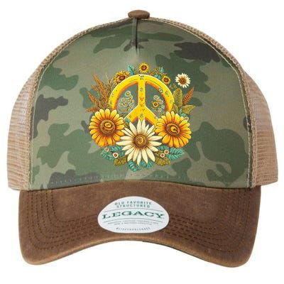 Hippie Daisy Peace Sign Retro Flower Sunflower Lovers Legacy Tie Dye Trucker Hat