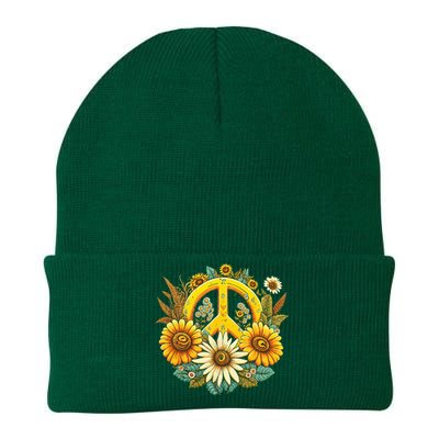 Hippie Daisy Peace Sign Retro Flower Sunflower Lovers Knit Cap Winter Beanie