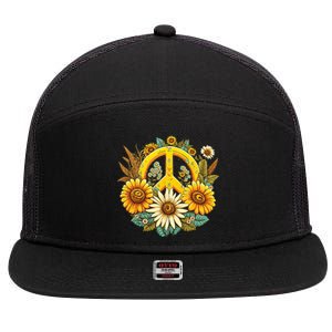 Hippie Daisy Peace Sign Retro Flower Sunflower Lovers 7 Panel Mesh Trucker Snapback Hat